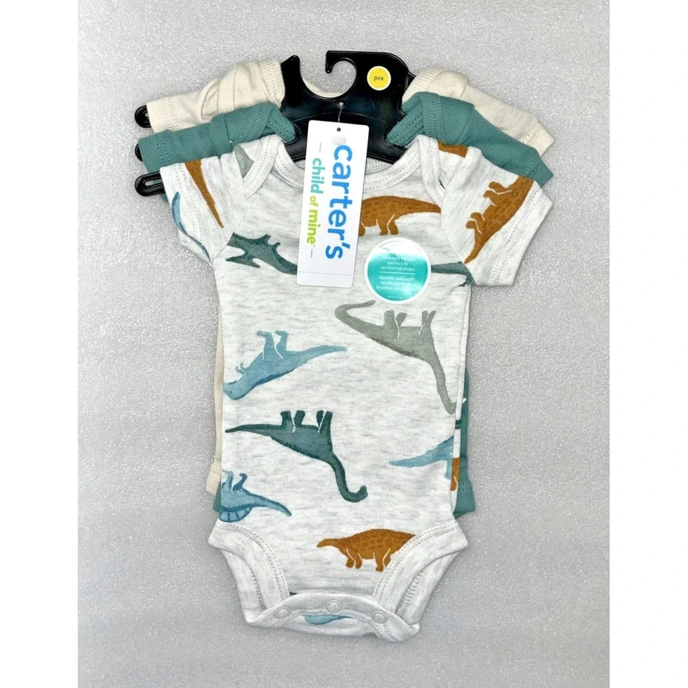Carters Child Of Mine Baby Boy Dinosaur 5 Pieces - 3 Bodysuits & 2 Pants Preemie